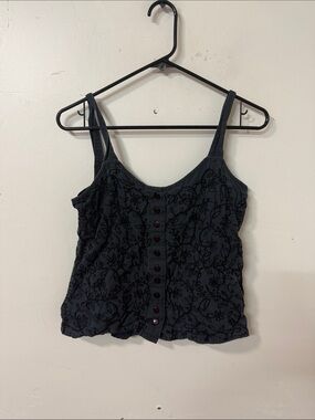 Blue Sky Black Embroidered Button-Front Camisole
